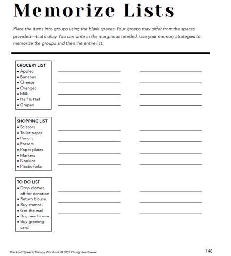 23 Functional Memory Tasks For Adults Speech Therapy Free Printable