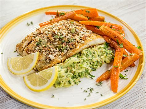 Almond Crusted Sea Bass With Celery Remoulade And Carrots