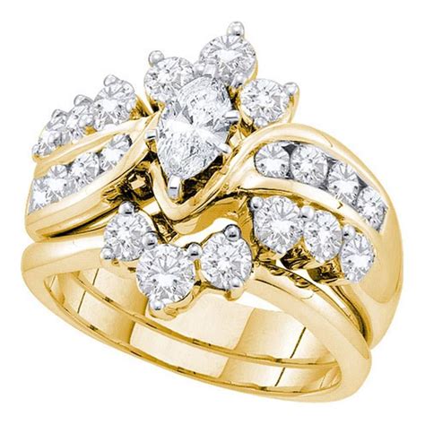 14kt Yellow Gold Womens Marquise Diamond Bridal Wedding Engagement Ring Band Set 200 Cttw