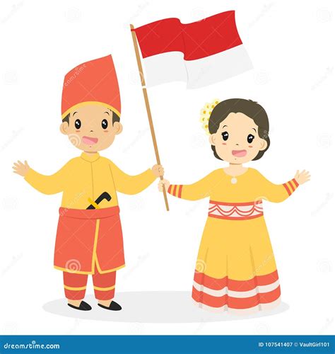 Happy Southeast Sulawesi Boy Hodling Indonesian Flag Cartoon Vector