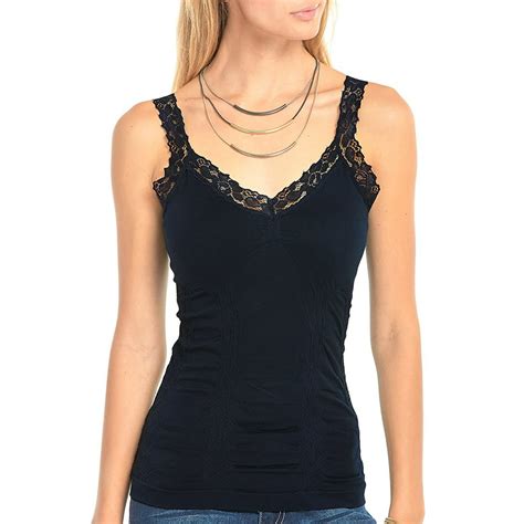 Thelovely Womens Seamless Wrinkled Lace Trim Camisole Tank Top