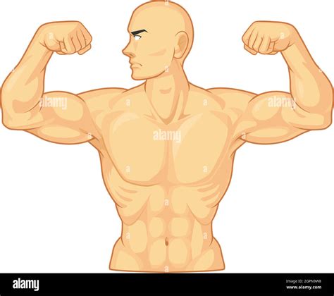 Bodybuilder Flexing Arm Bicep Muscle Cartoon Vector Drawing Isolated