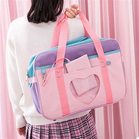 Preppy Style Pink Shoulder School Bag Preppy Shoulder Bag School