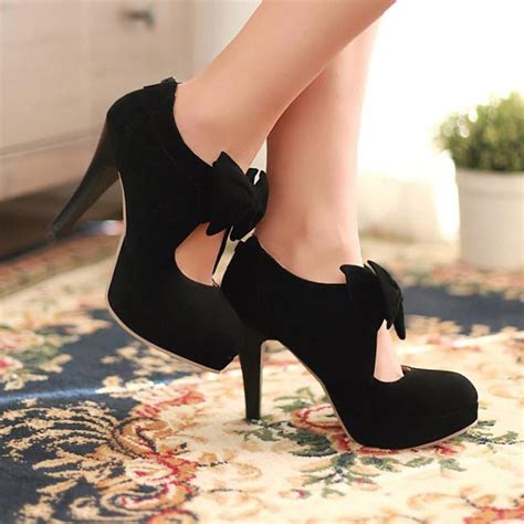 Cute Black Bow Knot High Heels Fashion Shoes