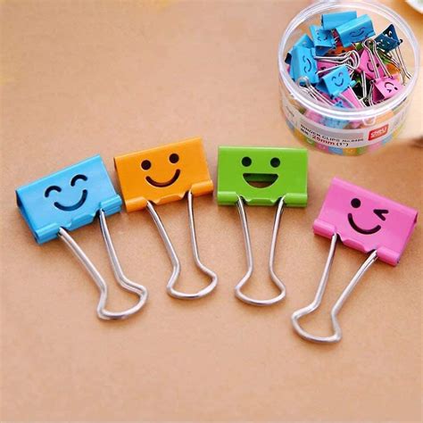 40 Pack Colored Paper Clips With Cute Loving Smiling Face File