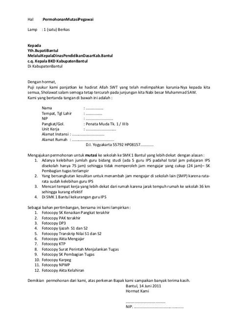 Surat Permohonan Pindah Unit Kerja Pns Doc Kumpulan Surat Penting