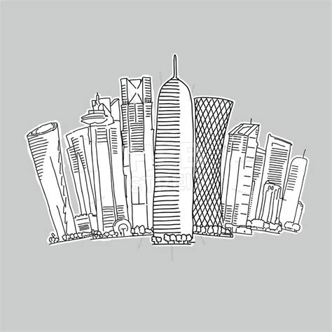 Doha Qatar Skyline Drawing Instant Download Skyline Drawing Qatar