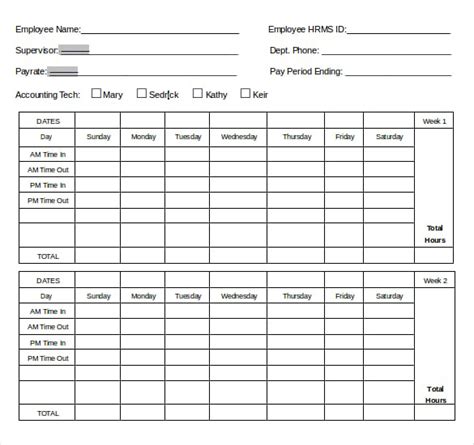 Timesheet Template Word