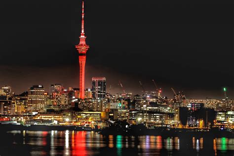 Aucklands Sky Tower And Cbd At Night New Zealand