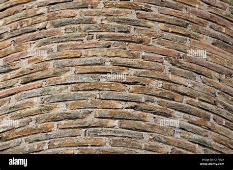 Detail Of Weathered Factory Brick Chimney Background Texture Stock