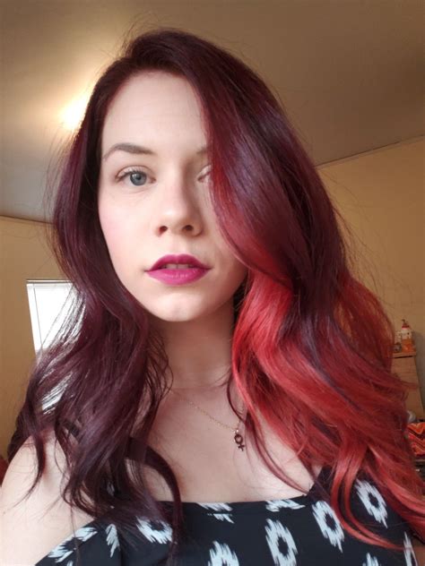 But i have not once seen a case where the red didn't peek through at some point. Split dye hair with copper red on one side and a violet ...