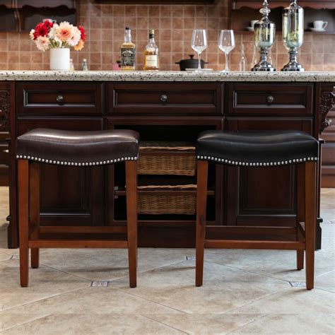 Backless Bar Stools Set Of 2 Leather Saddle Seat Barstools Vintage