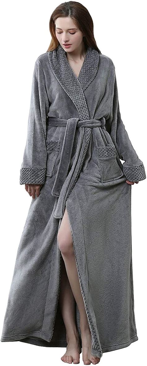 Artfasion Womens Long Flannel Bathrobe Soft Plush Microfiber Fleece