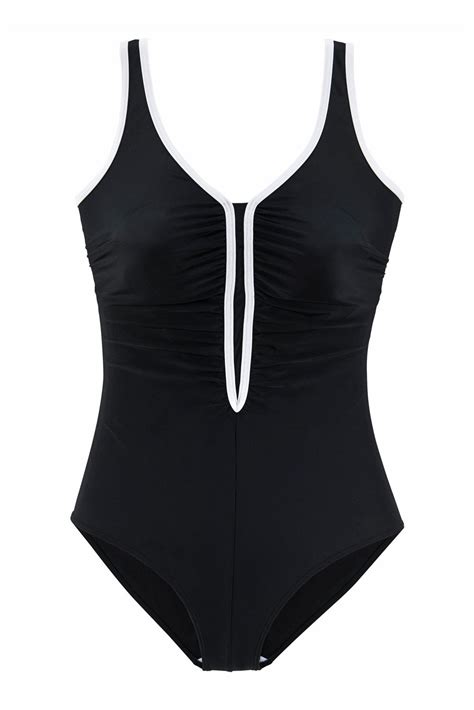 Black Sporty Swimsuit With Contrast Piping Tankini Monokini Swimsuits