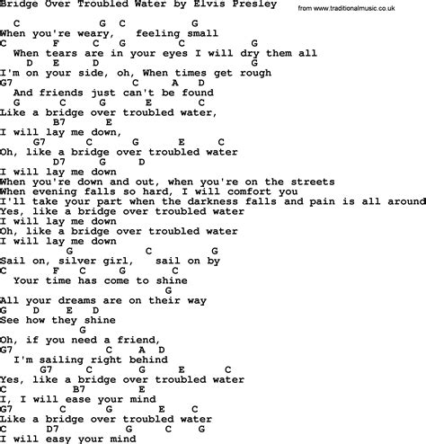 Bridge Over Troubled Water By Elvis Presley Lyrics And Chords