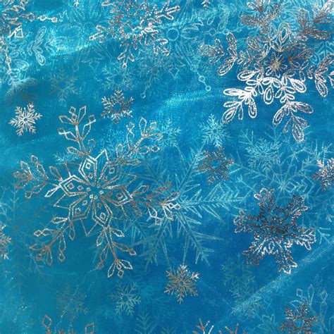 Sparkly Blue Organza Snowflake Fabric 2 Yards Perfect For Snow Queen