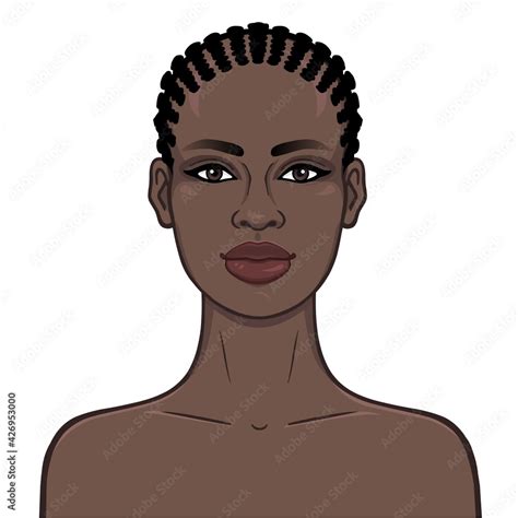 Animation Portrait Of The Young Beautiful African Girl Color Drawing Template For Use Vector