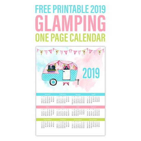 Free Printable 2019 Glamping One Page Calendar The Cottage Market
