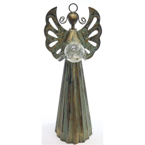Alpine Bronze Metal Angel Statue Holding Glass Ball Wled Light