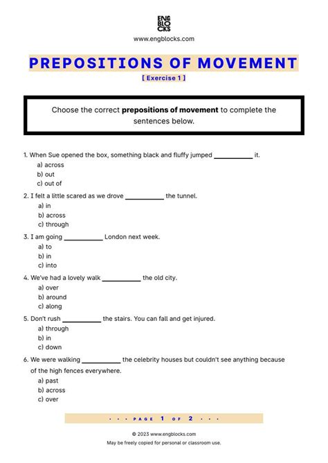Prepositions Of Movement Worksheet Prepositions Grammar Worksheets My