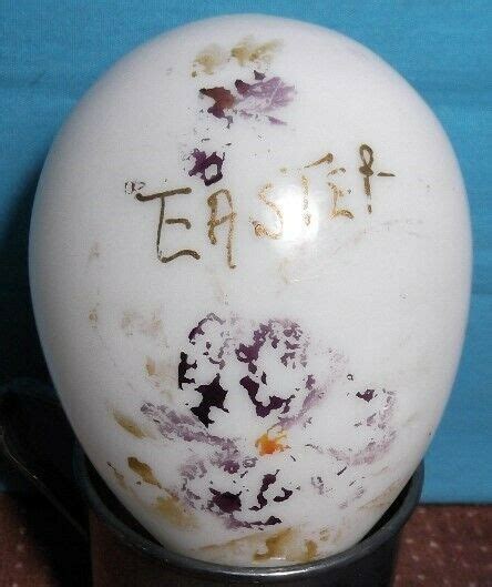 Victorian Blown Milk Glass Easter Egg Painted Lavender Floral Flower
