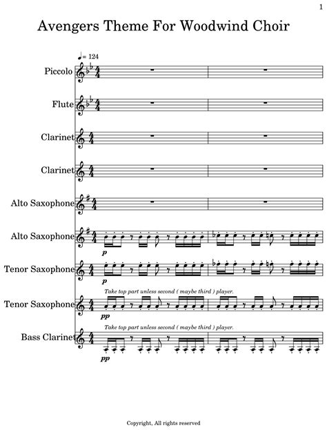 Avengers Theme For Woodwind Choir Sheet Music For Piccolo Flute