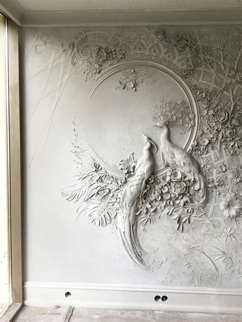 Interior Bas Relief Sculptures Of Peacocks And Lush Florals By Goga Tandashvili Wall Sculpture