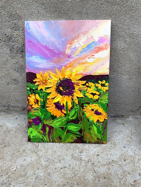 Sunflowers Original Painting Impasto Sunflower Field Oil Etsy