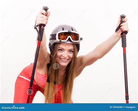 Female Skier Preparing For Season Stock Photo Image Of Fitness