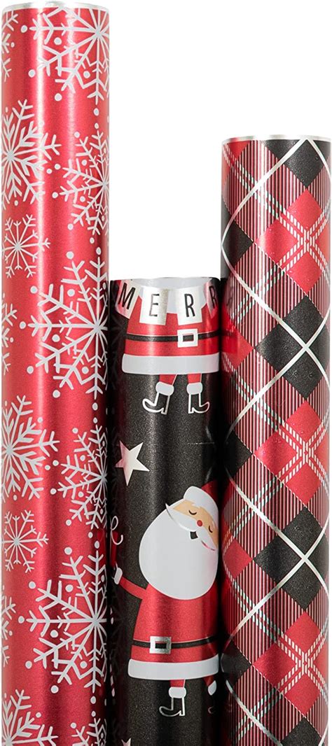 Jam Paper Assorted T Wrap Christmas Foil Wrapping Paper 75 Sq Ft