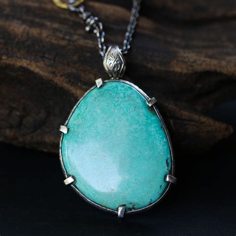 Large Green Turquoise Pendant Necklace Set With Oxidized Etsy In