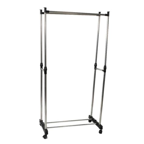 Dual Bar Vertically Stretching Stand Clothes Rack With Shoe Shelf