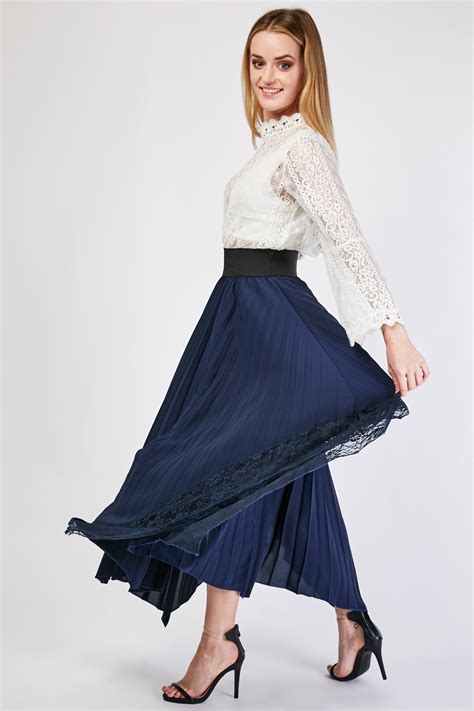 Lace Trim Maxi Pleated Skirt Just 7