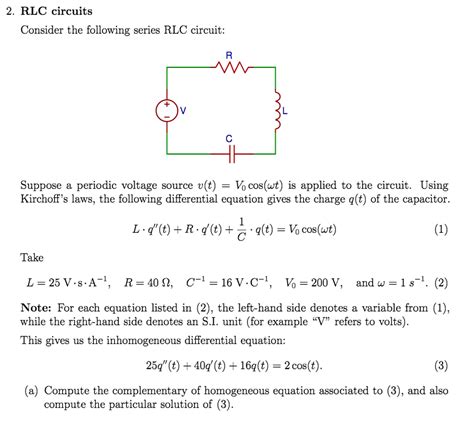 Solved 2 Rlc Circuits Consider The Following Series Rlc
