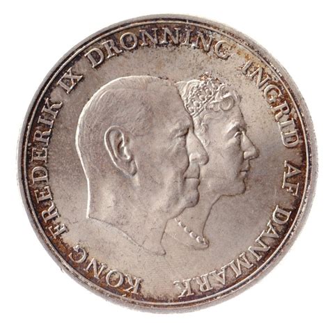 Danish Silver Coin 5 Kroner Queen Frederik Ix Silver Wedding