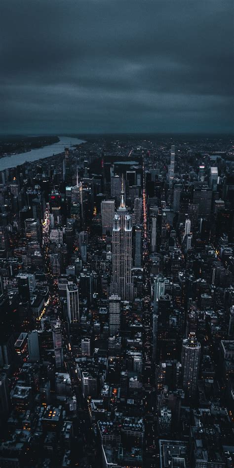 New York Dark Night City Aerial View 1080x2160 Wallpaper City