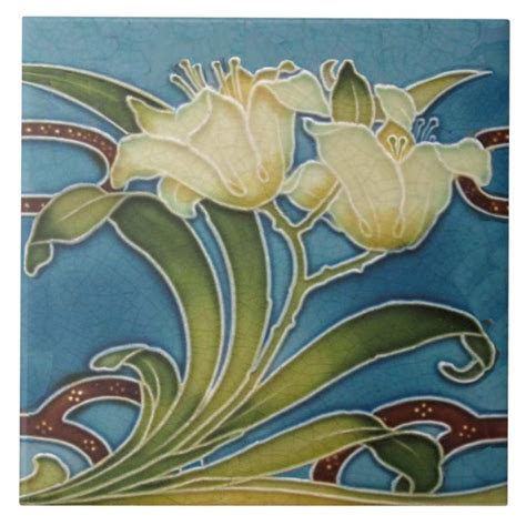 Repro Minton China Glazed Art Nouveau Lily Border Ceramic Tile Zazzle