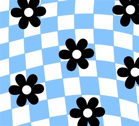 Floral Wavy Check Art Print Daisy Pattern Checkered Wall Etsy Uk