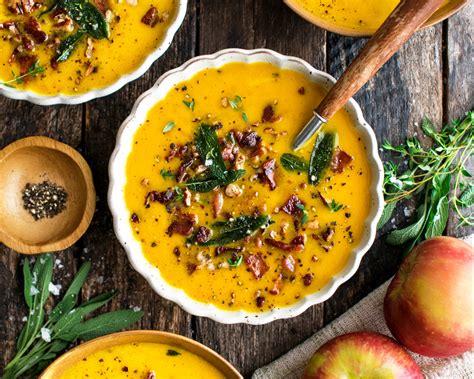 Creamy Butternut Squash Soup With Bacon Pecans The Original Dish