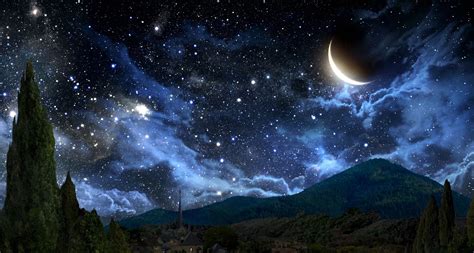 Pintor Cielo De Noche Paisaje Mes Estrellas Nubes Sierra Prado