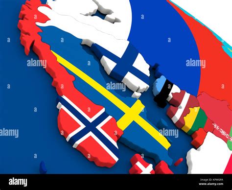 Scandinavia On Globe With Flags Stock Photo Alamy