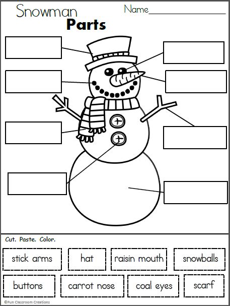 Free Snowman Labeling Worksheet Cut And Paste Made By Teachers