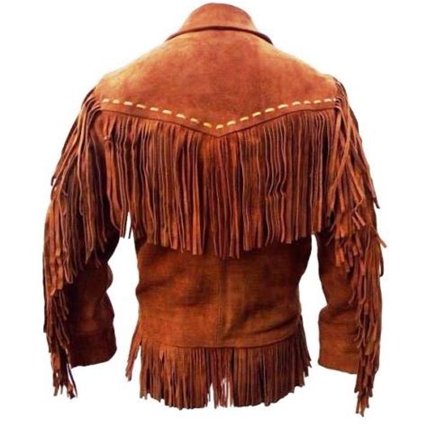 Western Style Mens Brown Suede Leather Fringe Mountain Man Jacket