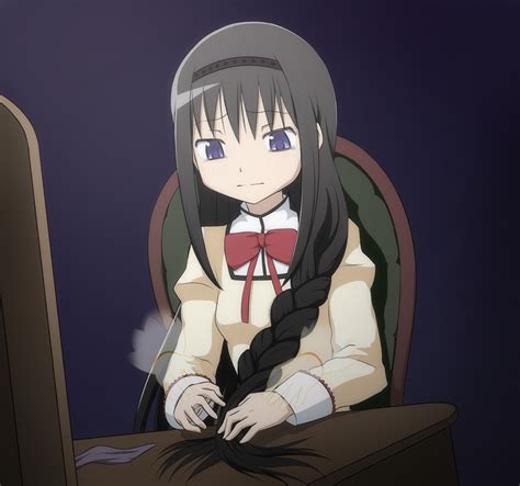 The Big Imageboard Tbib Akemi Homura Black Hair Braid Braiding Hair Commentary Disembodied