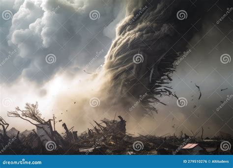 Close Up Of Tornado With Debris Flying Through The Air Stock Photo