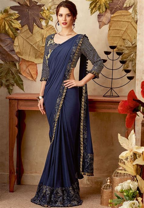 Buy Navy Blue Color Designer Party Wear Saree In Uk Usa And Canada