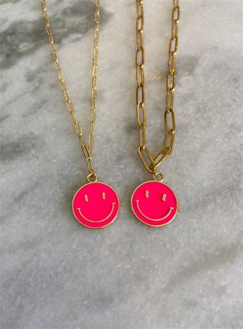 Hot Pink Smiley Necklace Etsy