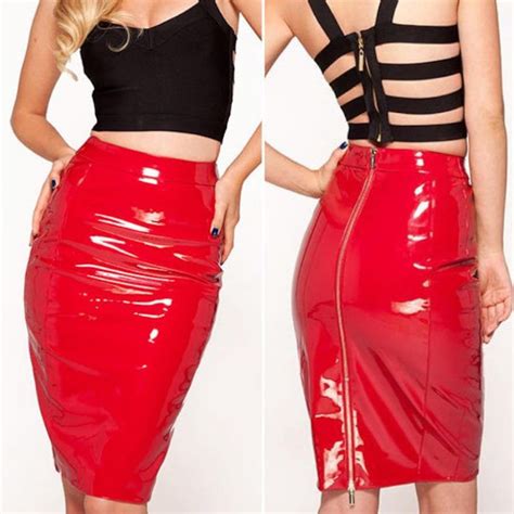 Pvc Vinyl Pencil Skirt With 2 Way Zip Leather Suede Latex Etsy