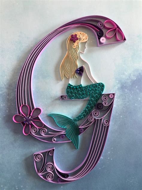 letter    mermaid quilled wall art decor frame   quilled paper art quilling