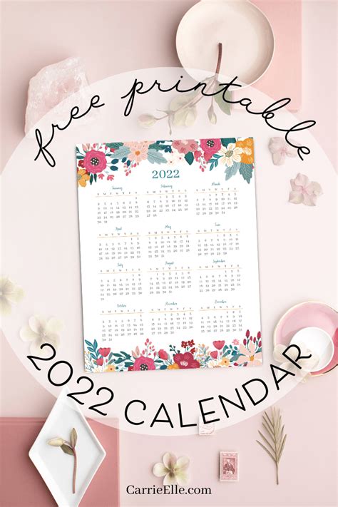 2022 Free Printable Calendar Floral Paper Trail Design Riset